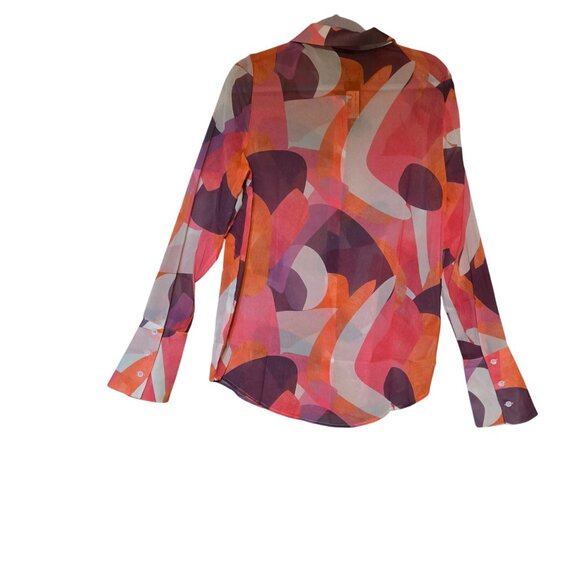 PrettyLittleThing Pink Abstract Print Women Long Sleeve ButtonUp Oversized Shirt - Picture 4 of 7